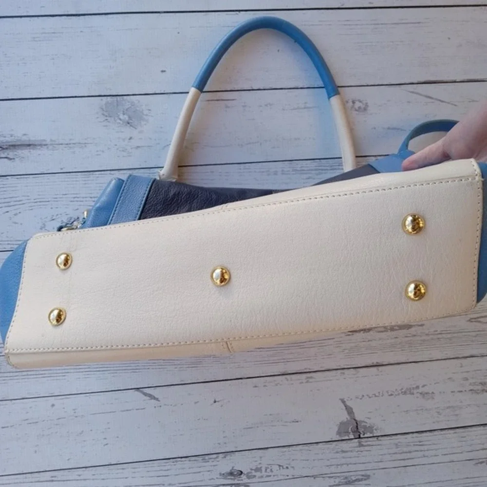 Emma Fox‎ Leather Satchel Shoulder Bag Colorblock Fox Logo Luxury Chic Crossbody